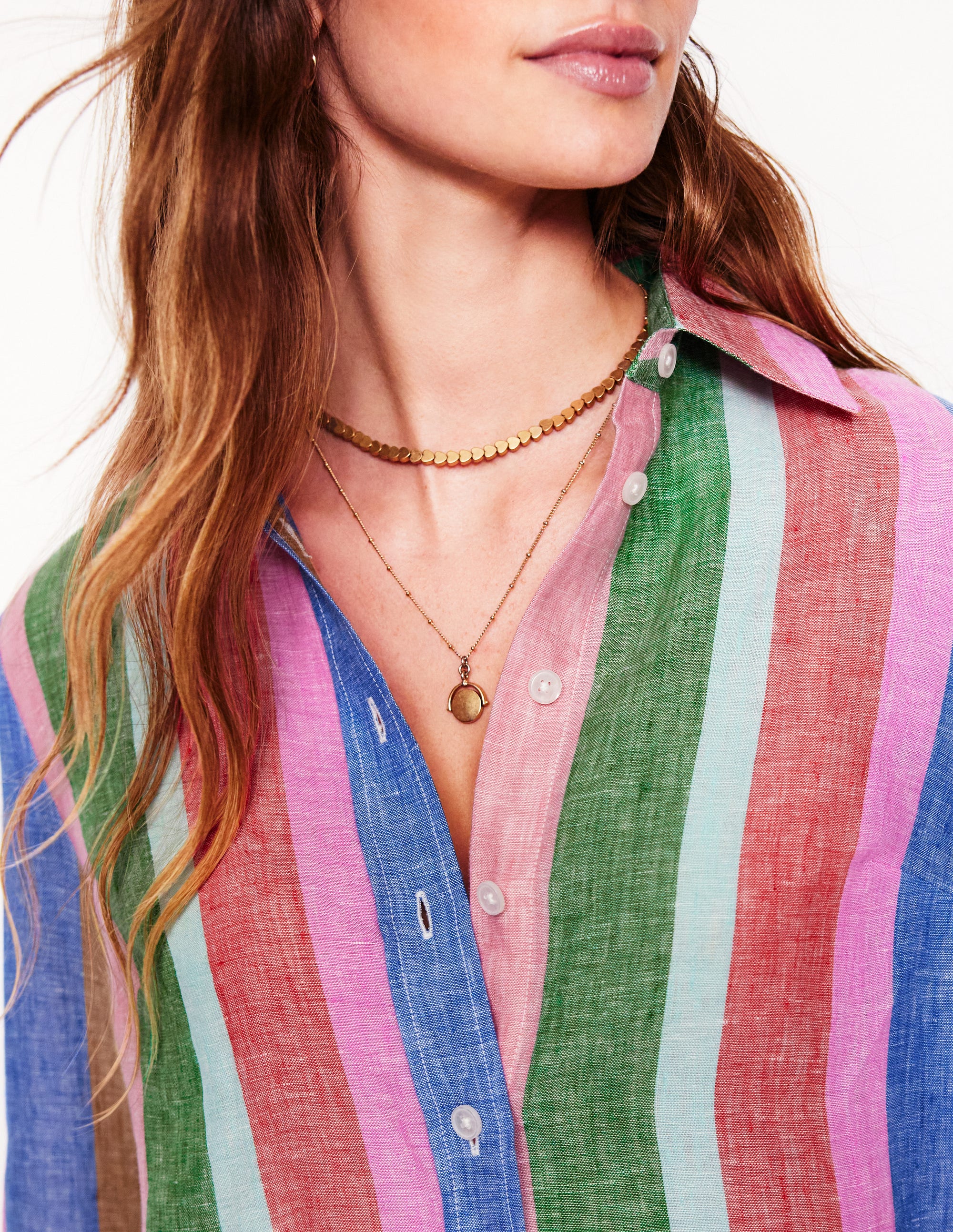 Linen Shirt-Bright Rainbow Stripe