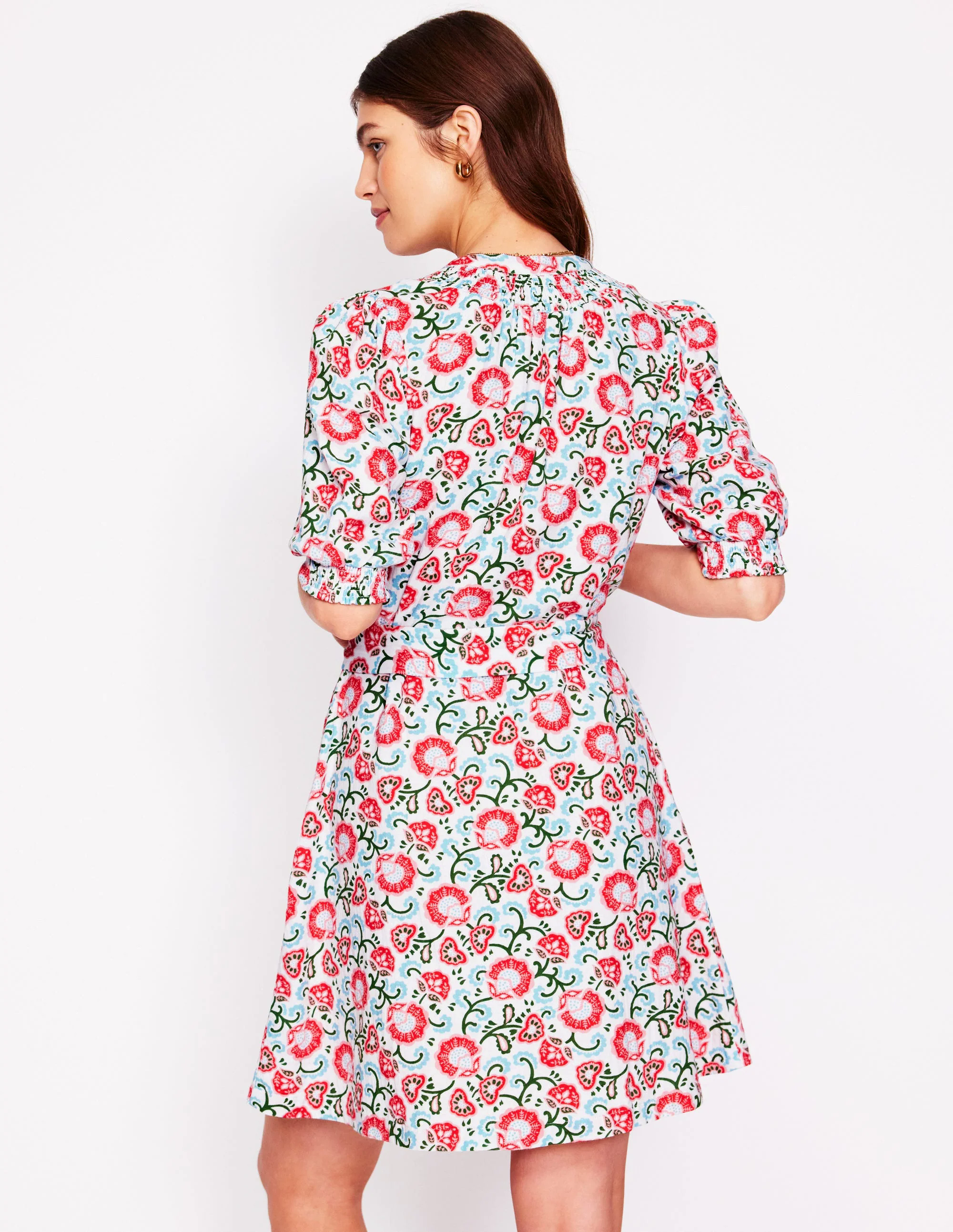  Double Cloth Short Dress-Ivory, Garden Vine