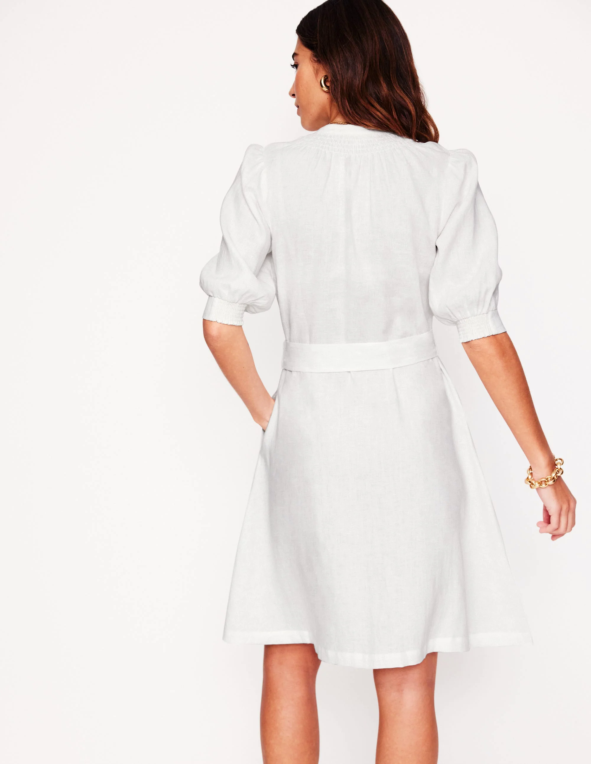  Linen Short Dress-White