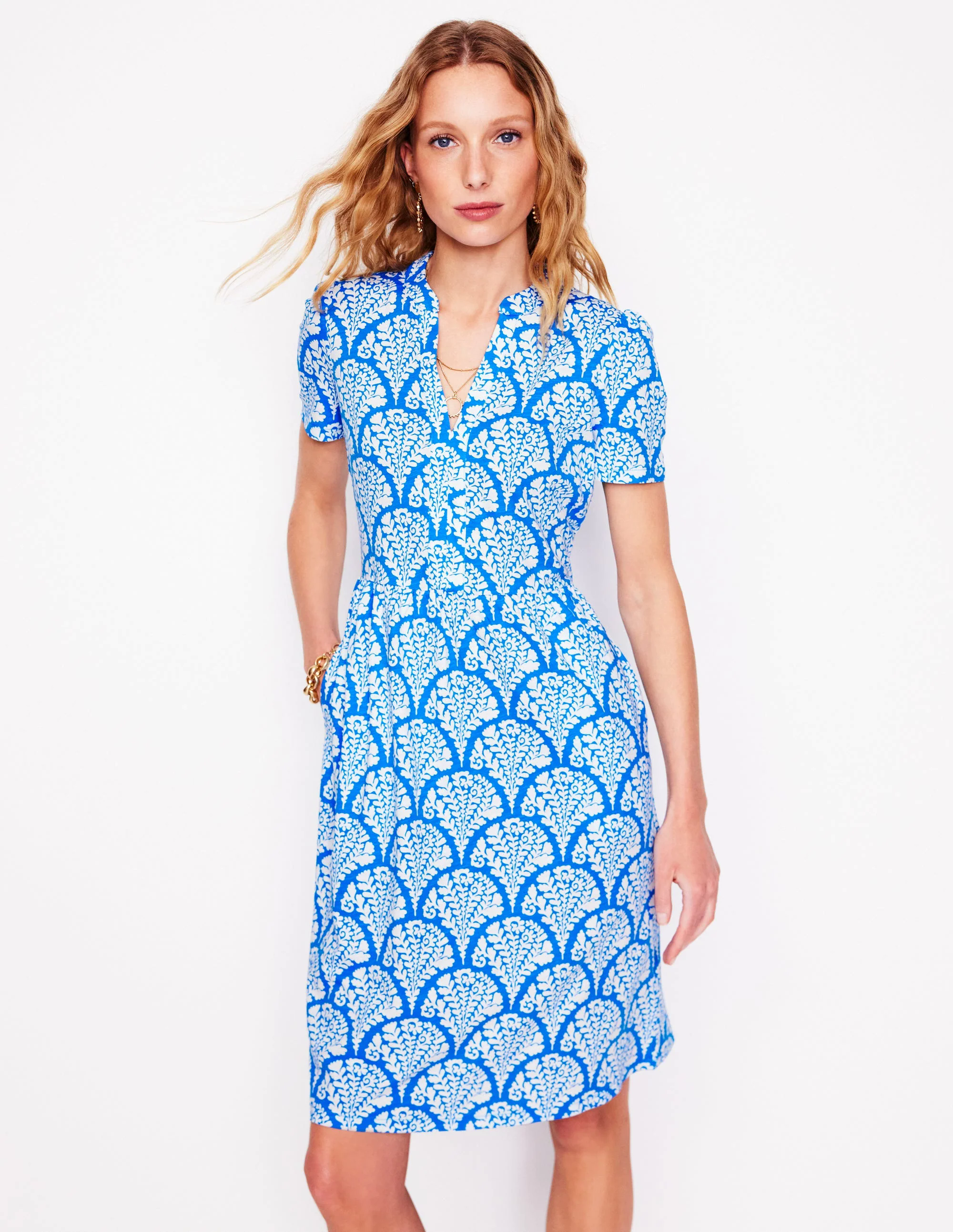Naomi Short Sleeve Dress-Cerulean Blue, Blossomy Naomi Short Sleeve Dress-Cerulean Blue, Blossomy