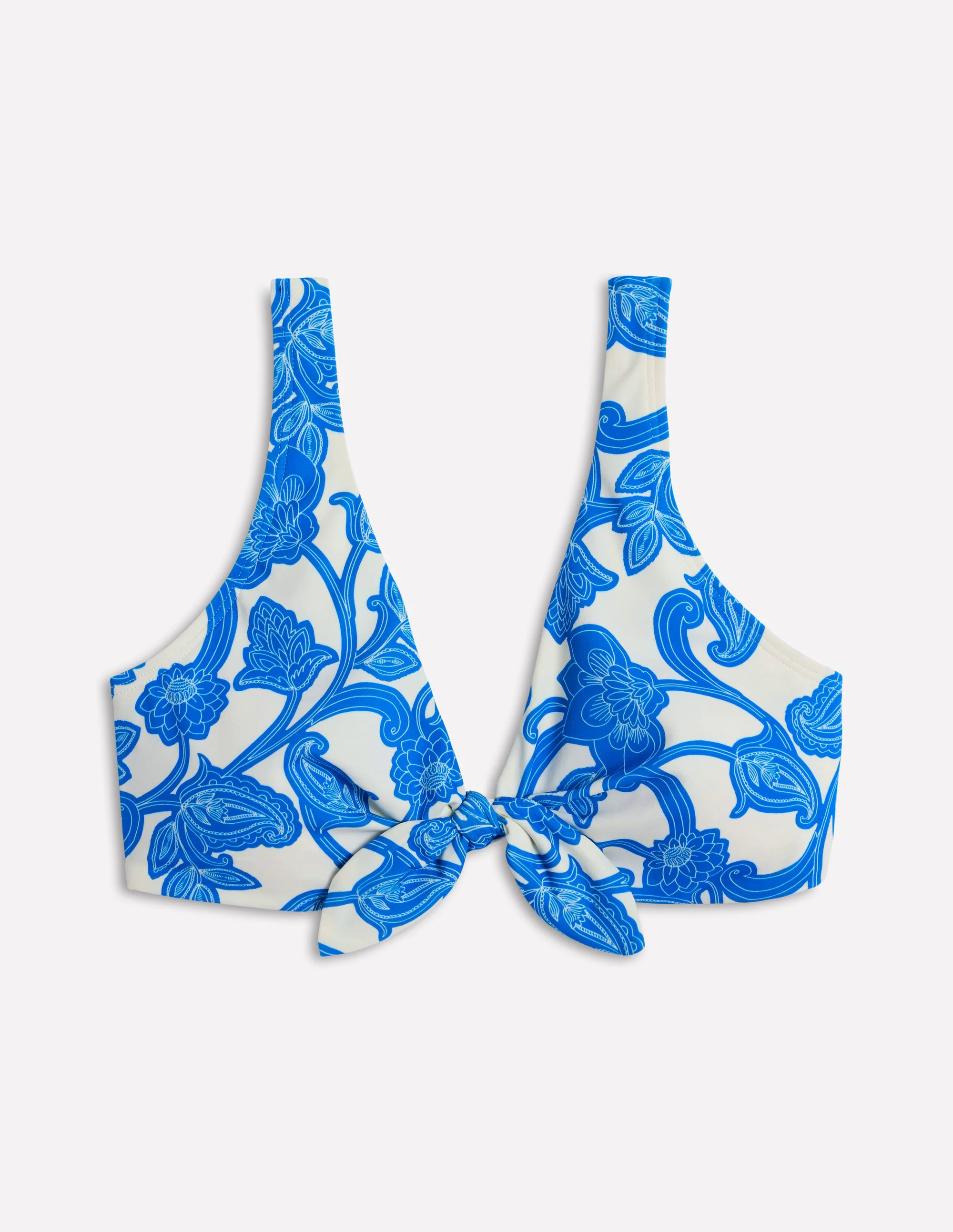 Tie Front Bikini Top-Cerulean Blue, Paisley Whirl Tie Front Bikini Top-Cerulean Blue, Paisley Whirl