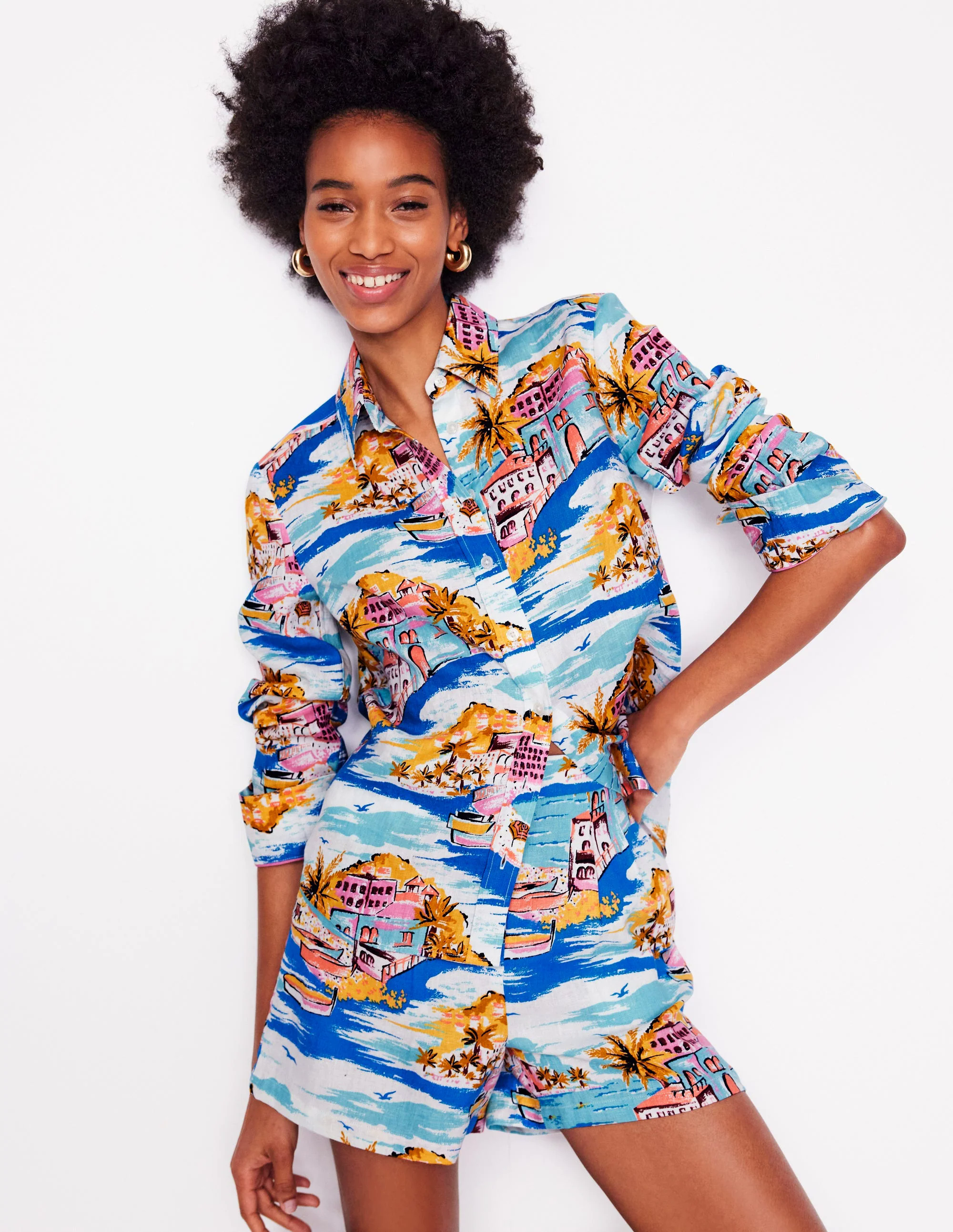 Linen Shirt-Multi, Paradise Bay