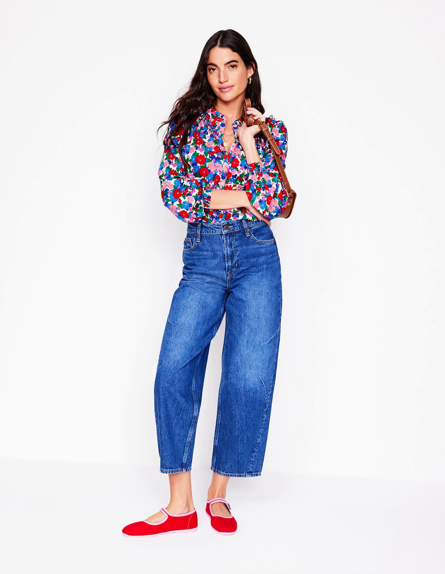 Smocked Jersey Shirt-Multi, Painterly Meadow