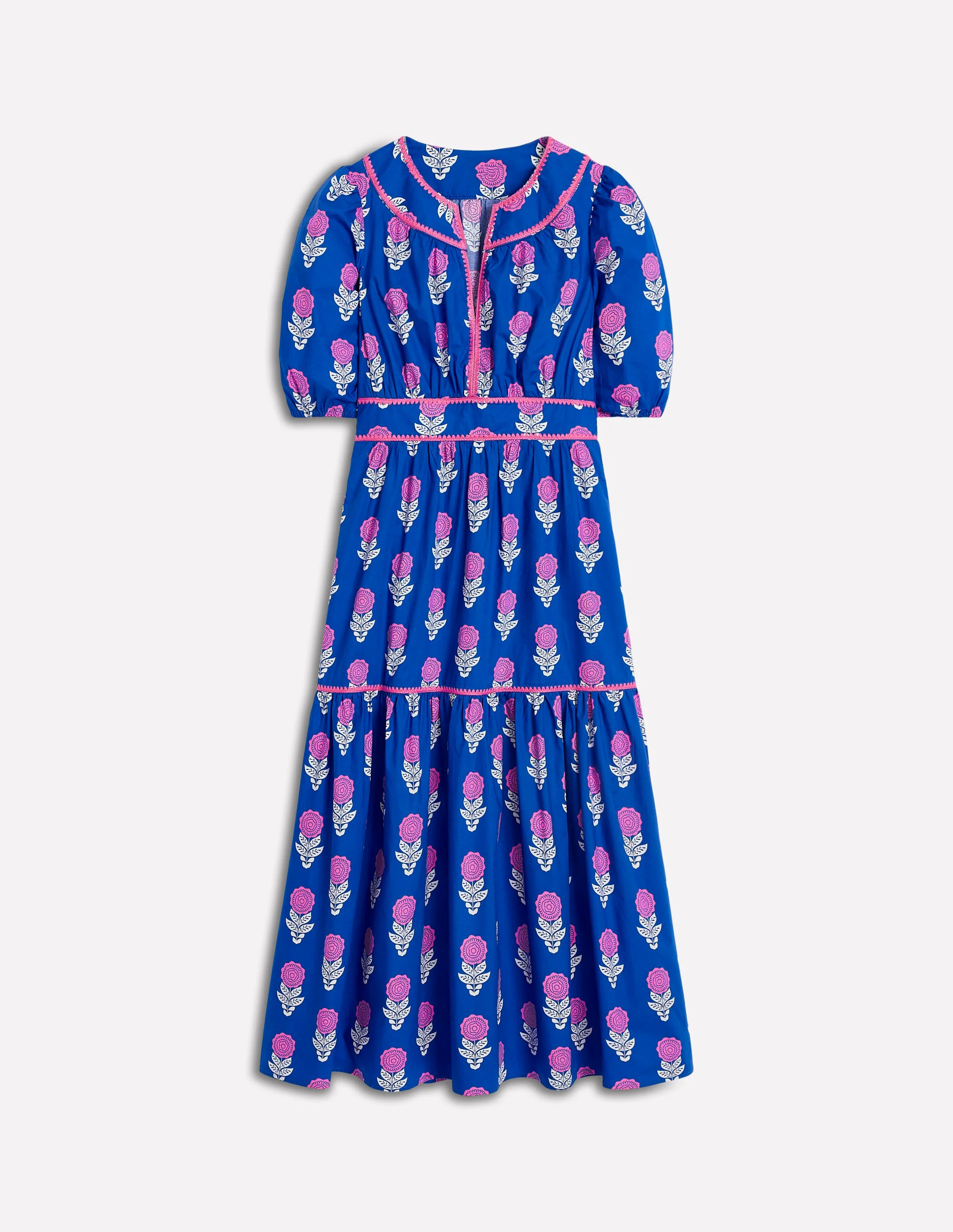 Embroidered Midi Dress-Gallery Blue, Dahlia Sprig