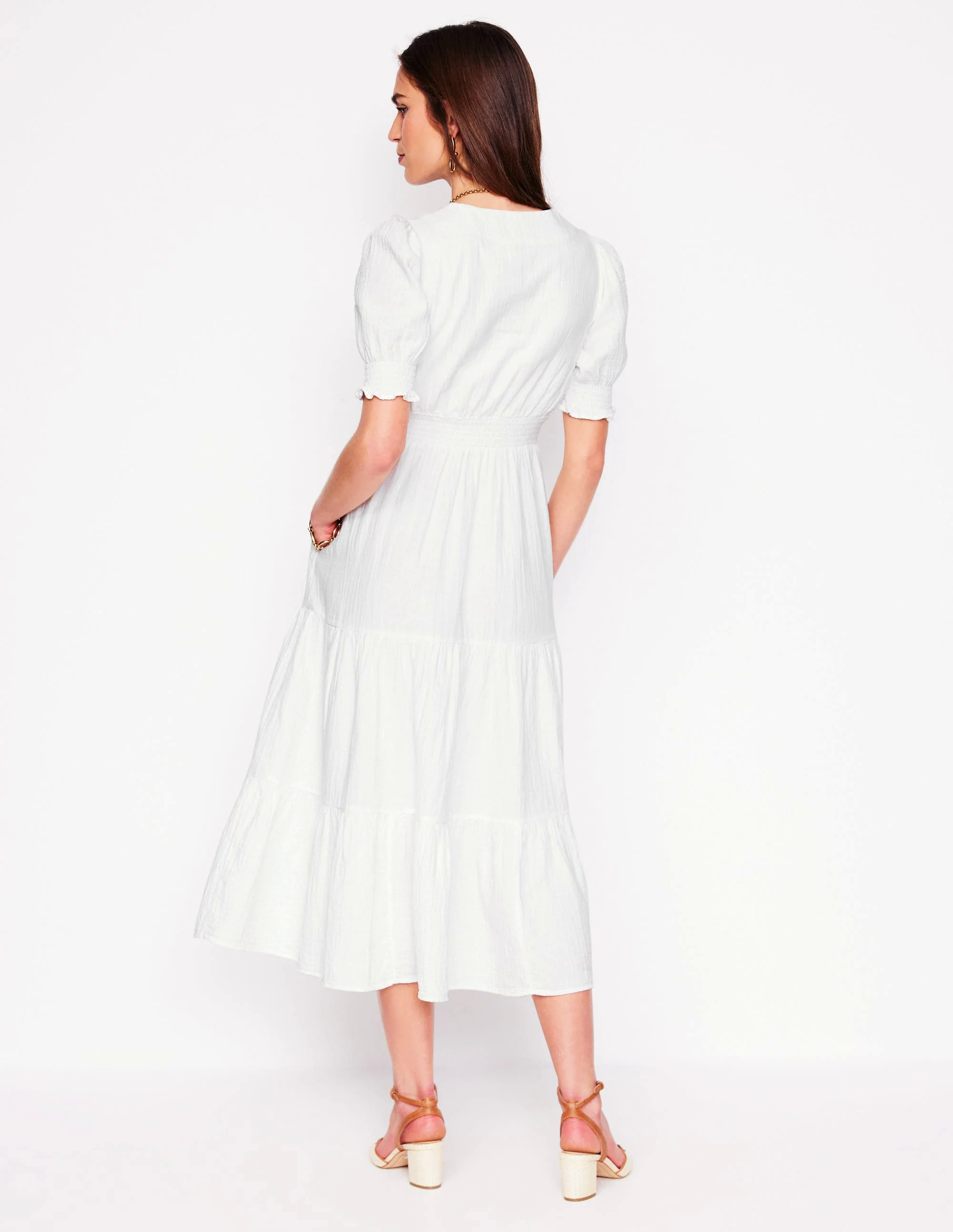 Double Cloth Midi Dress-White