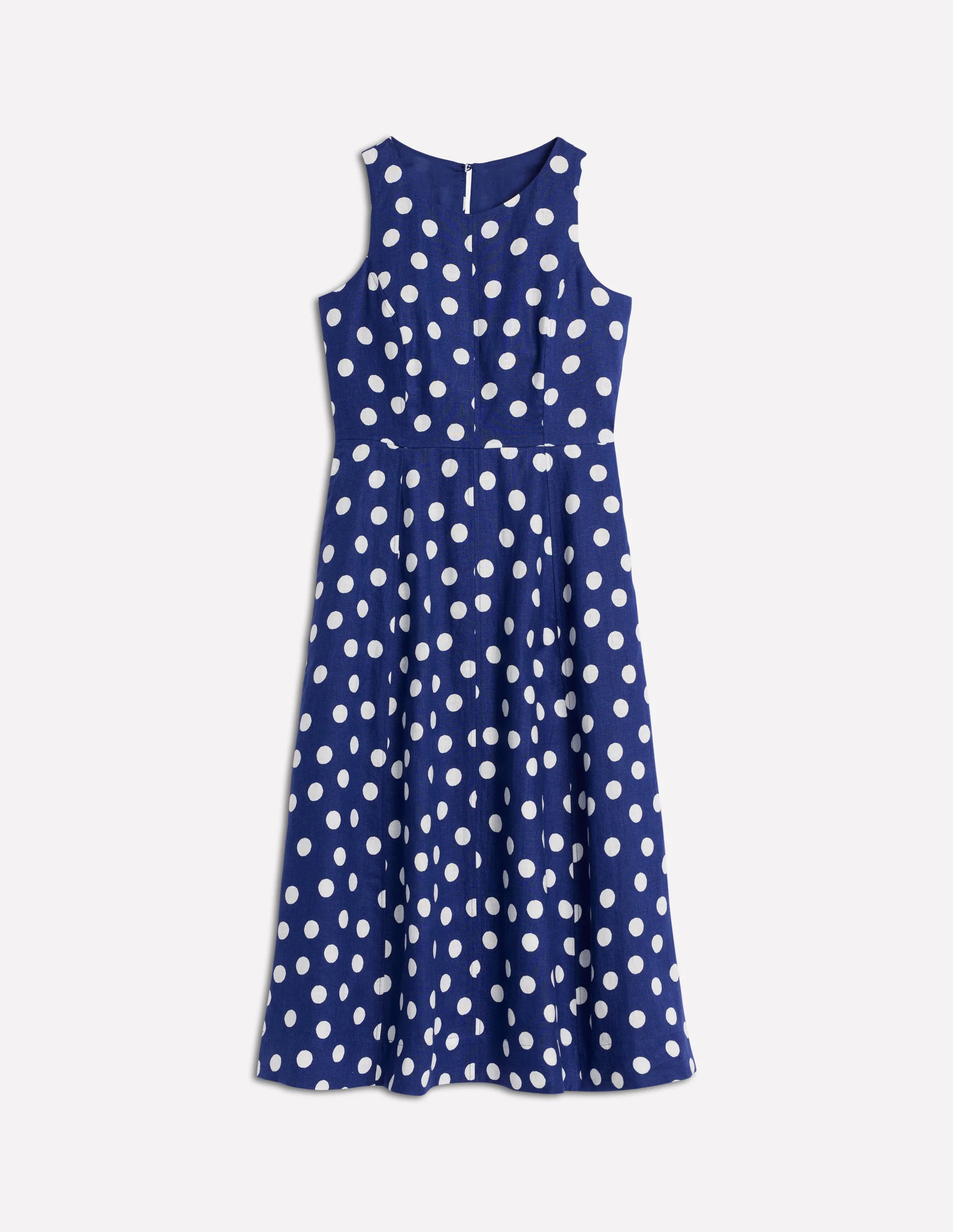 Linen Midi Dress-Starboard Blue, Painted Dot