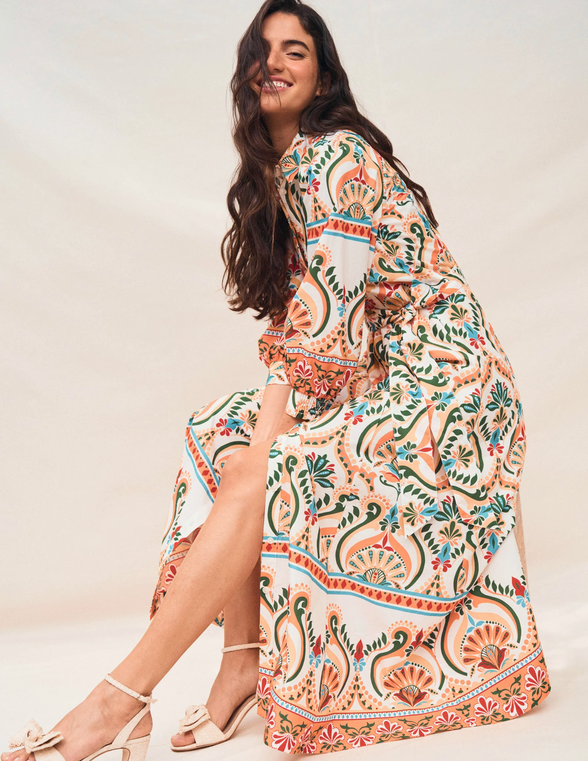  Cotton Shirt Dress-Multi, Ornamental Floral