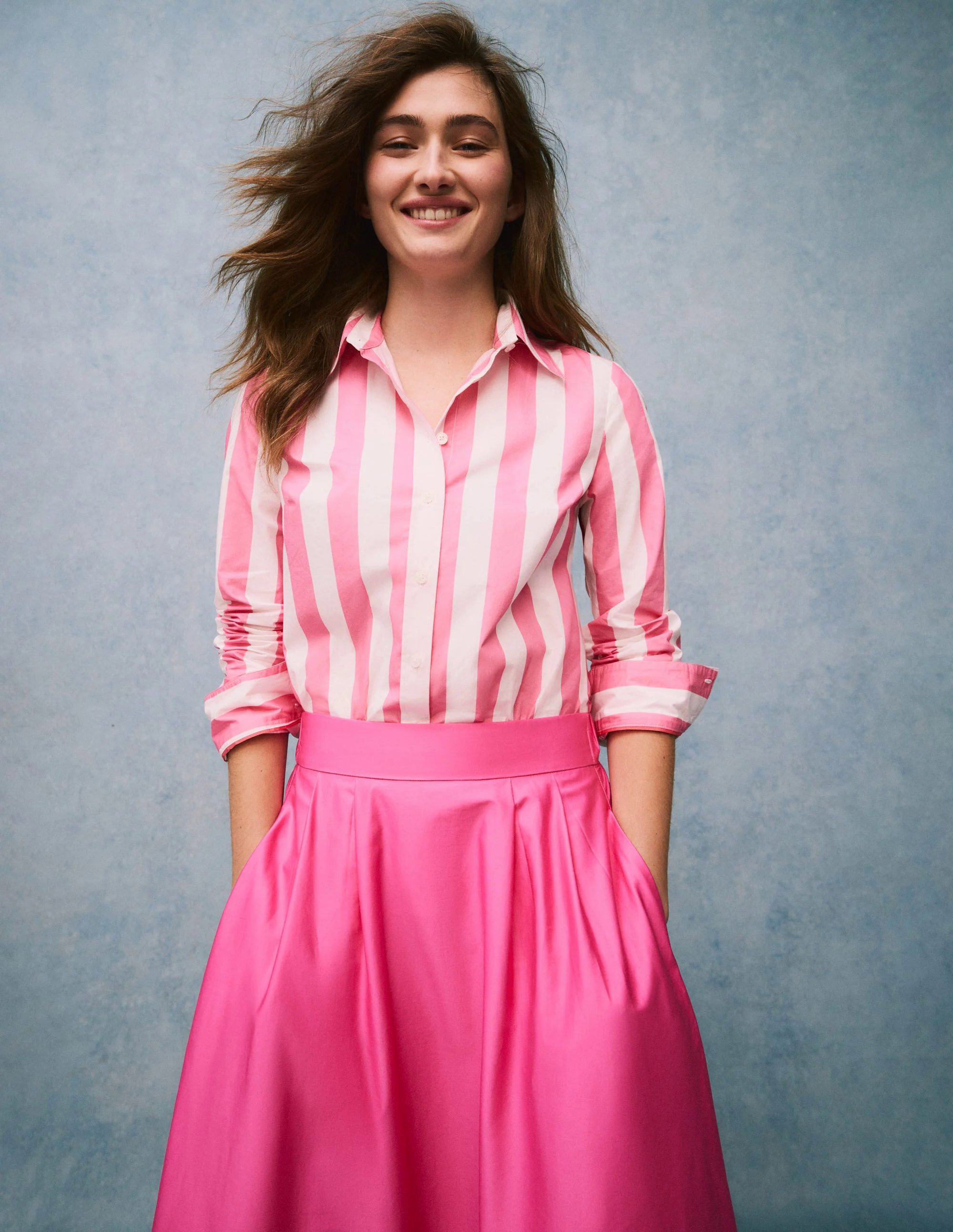  Cotton Shirt-Pink Rose Wide Stripe
