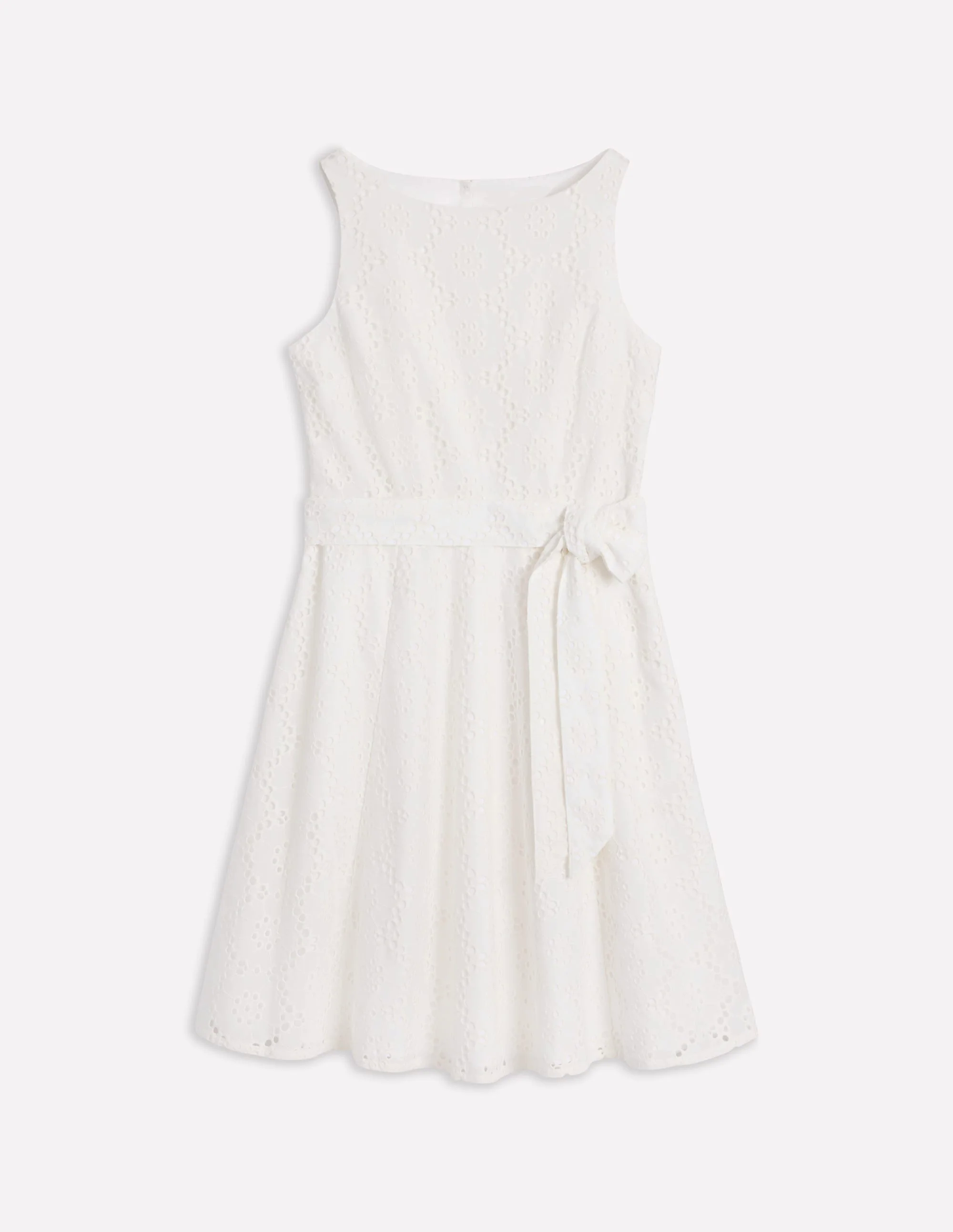  Sleeveless Broderie Dress-White