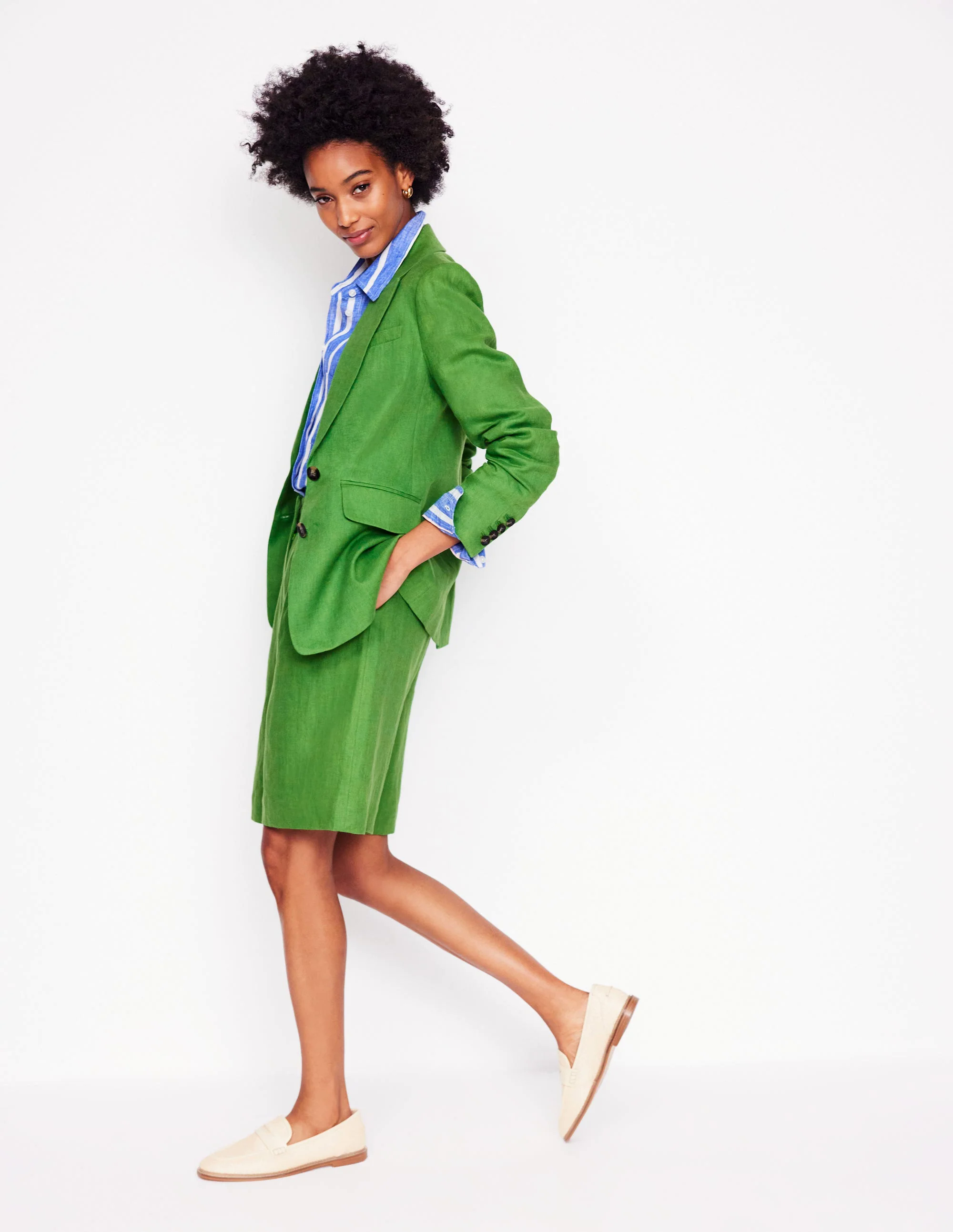  Linen Blazer-Iguana Green