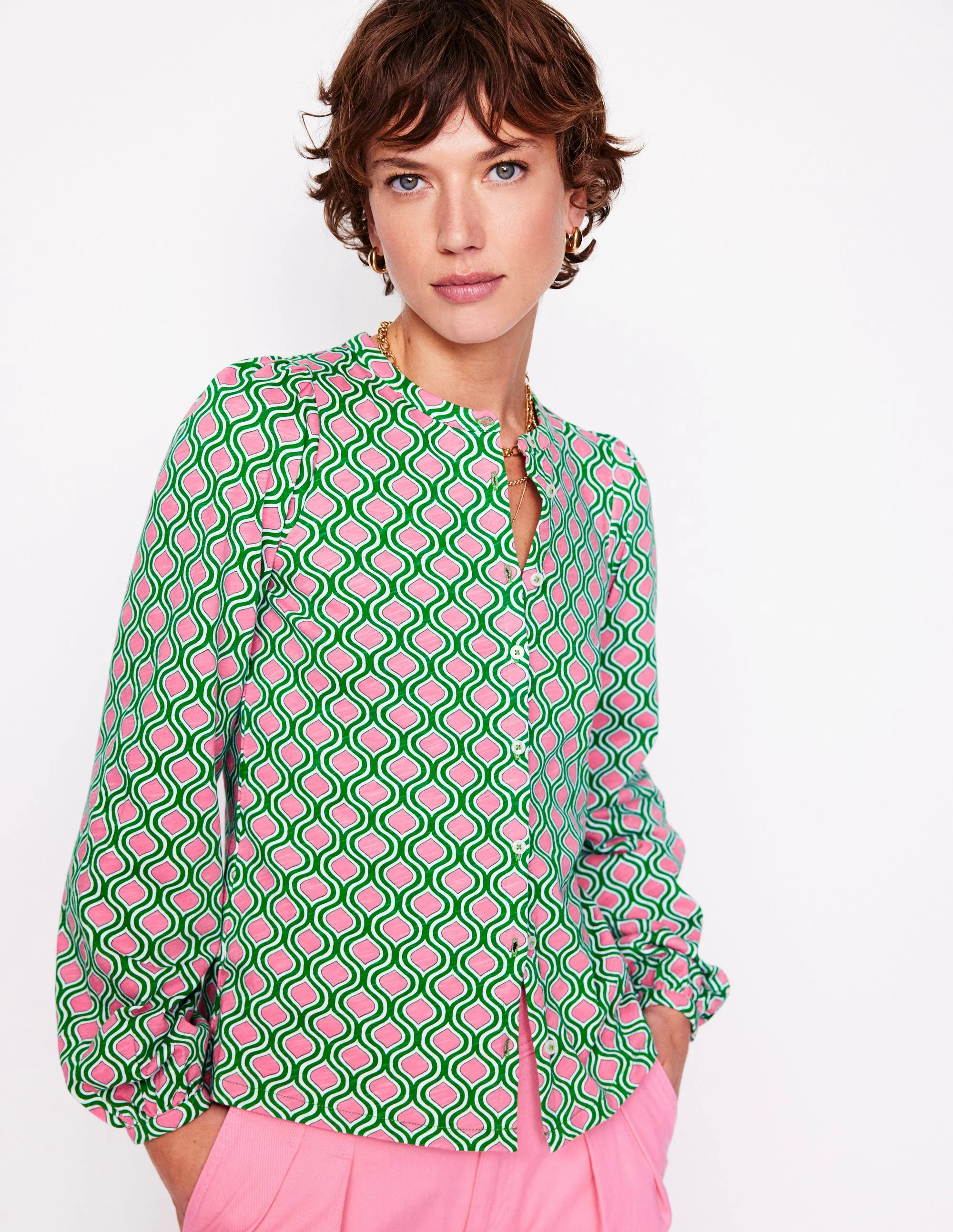 Marina Jersey Shirt-Rich Emerald, Geo Trellis Marina Jersey Shirt-Rich Emerald, Geo Trellis