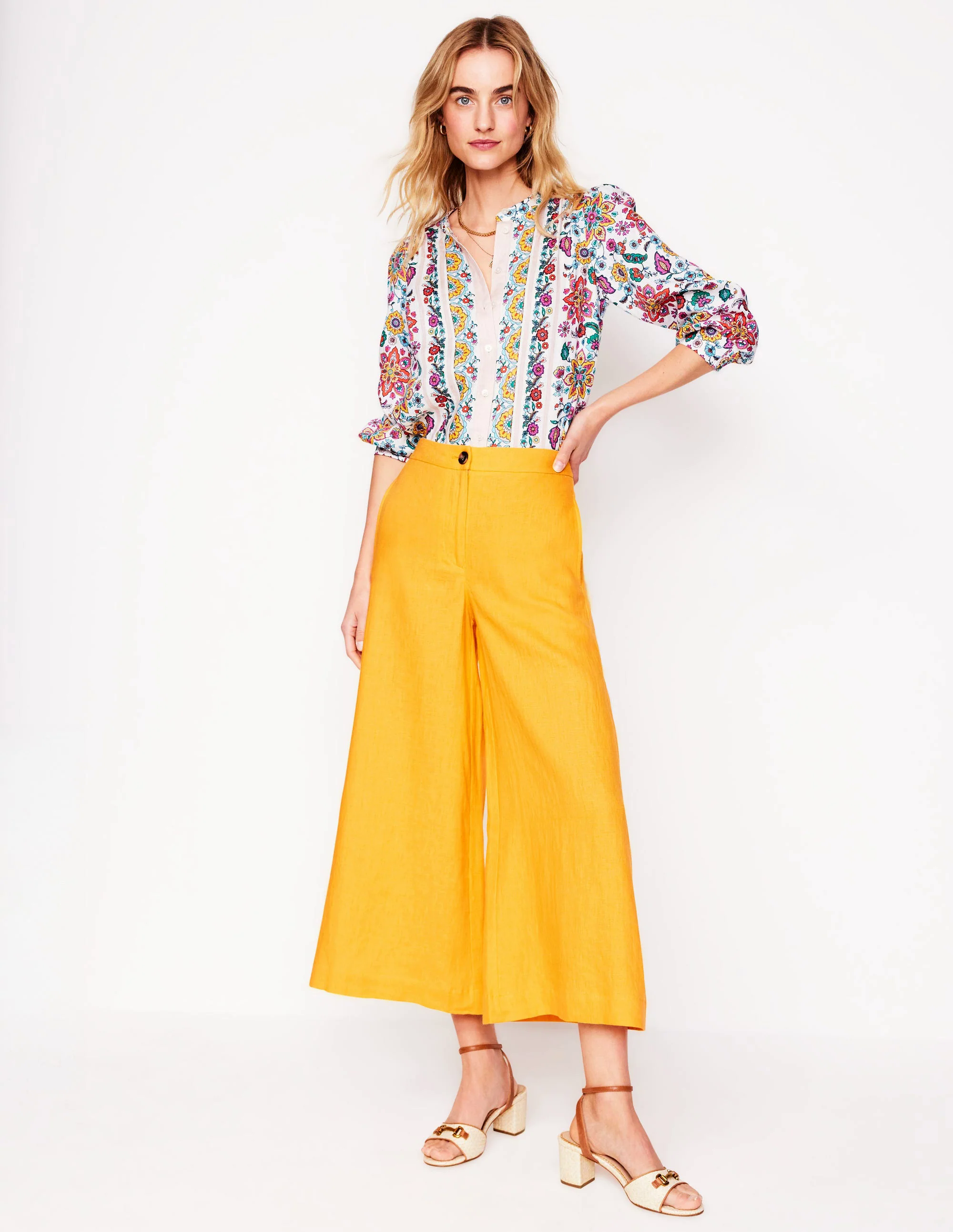 Wide Crop Linen Pants-Summers Sun Yellow Wide Crop Linen Pants-Summers Sun Yellow