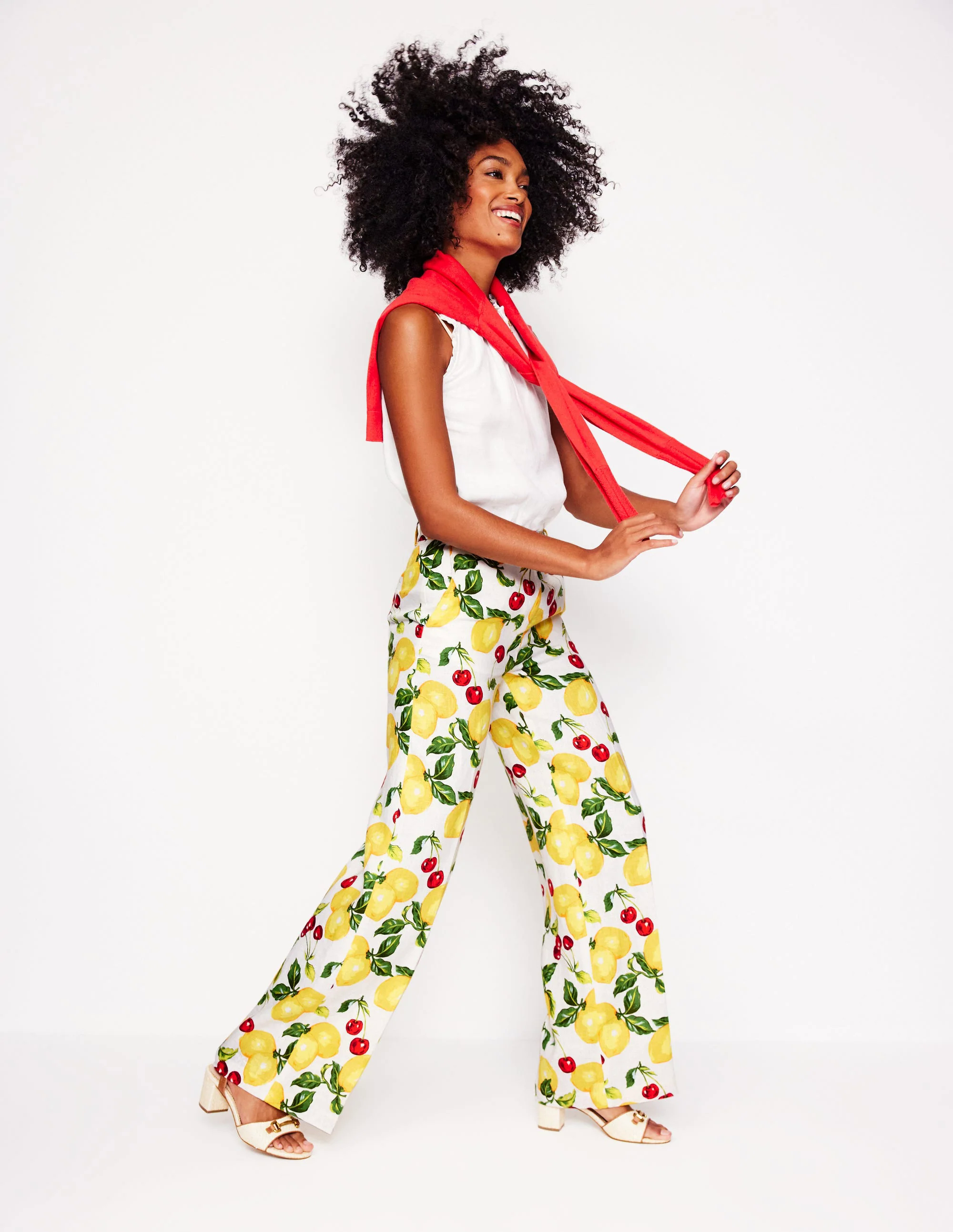  Linen Pants-Ivory, Cherries and Lemons