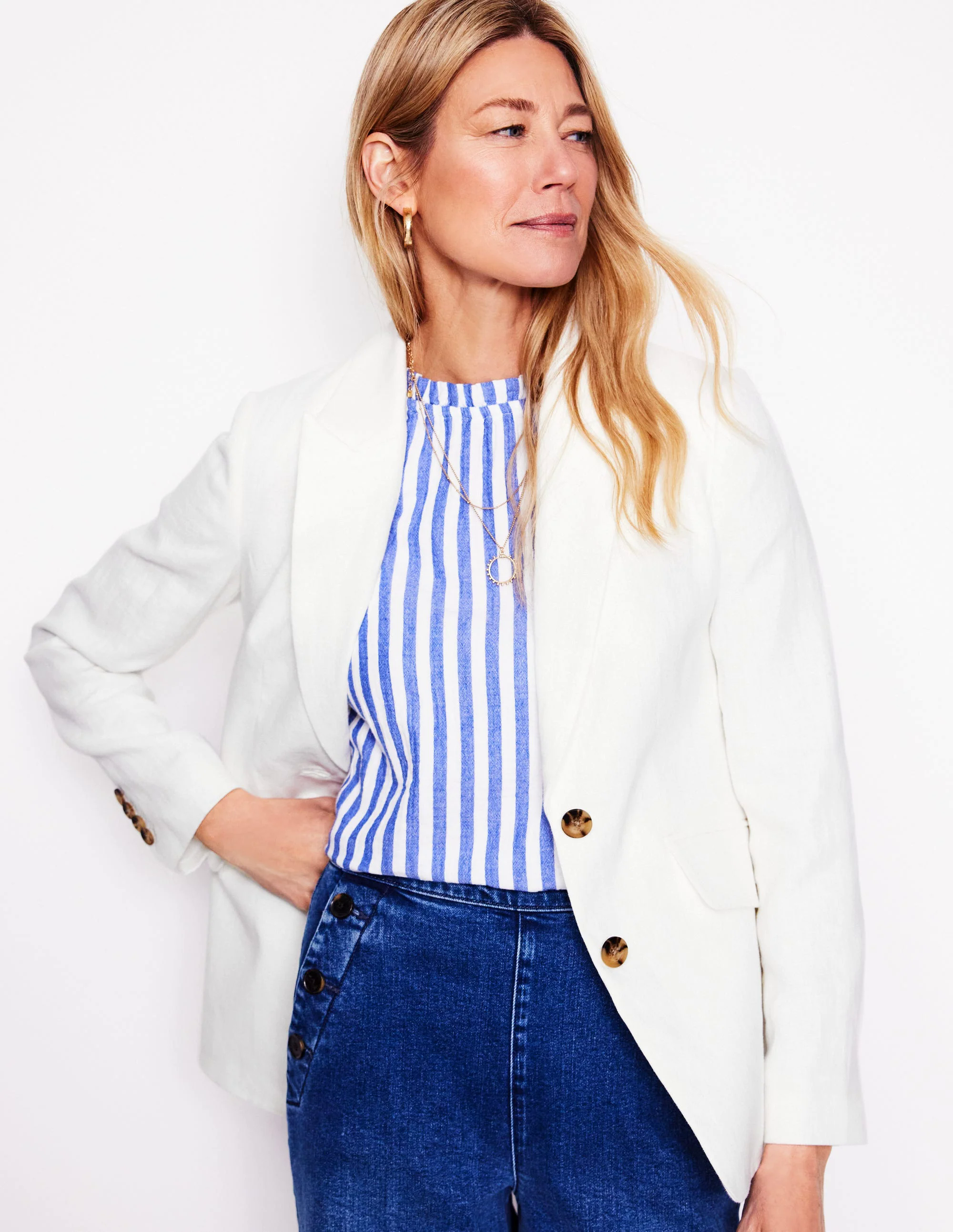 Linen Blazer-White