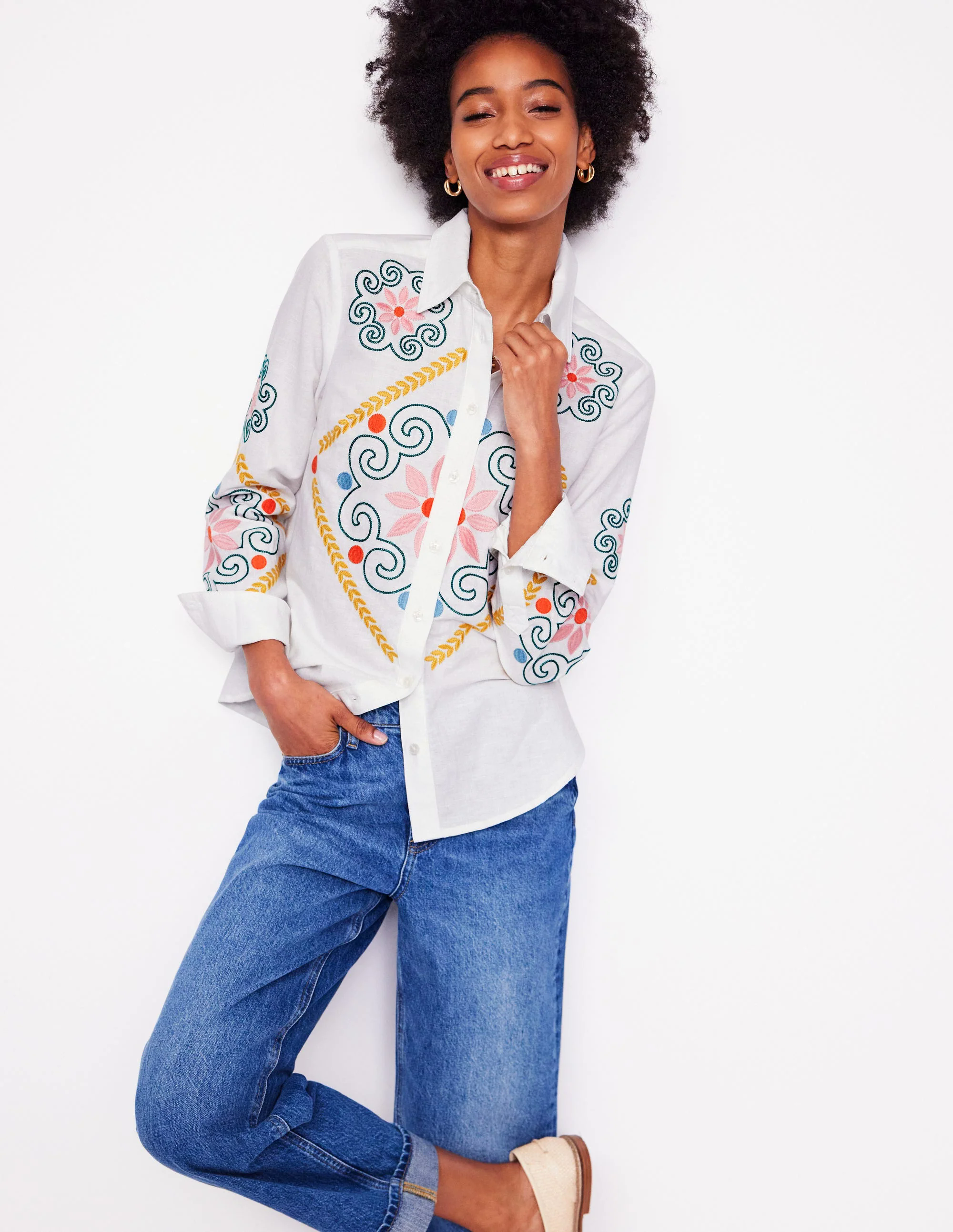  Embroidered Linen Shirt-White