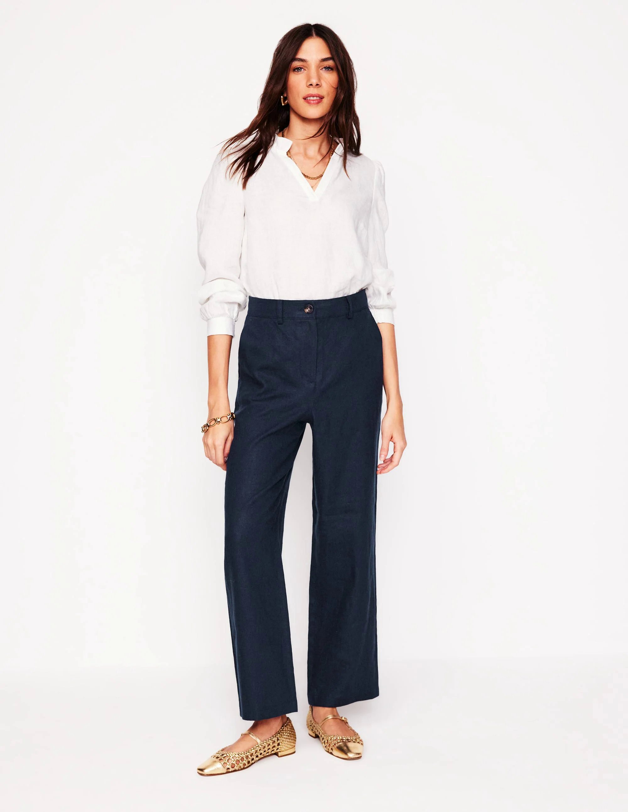 Westbourne Crop Linen Pants-Navy Westbourne Crop Linen Pants-Navy