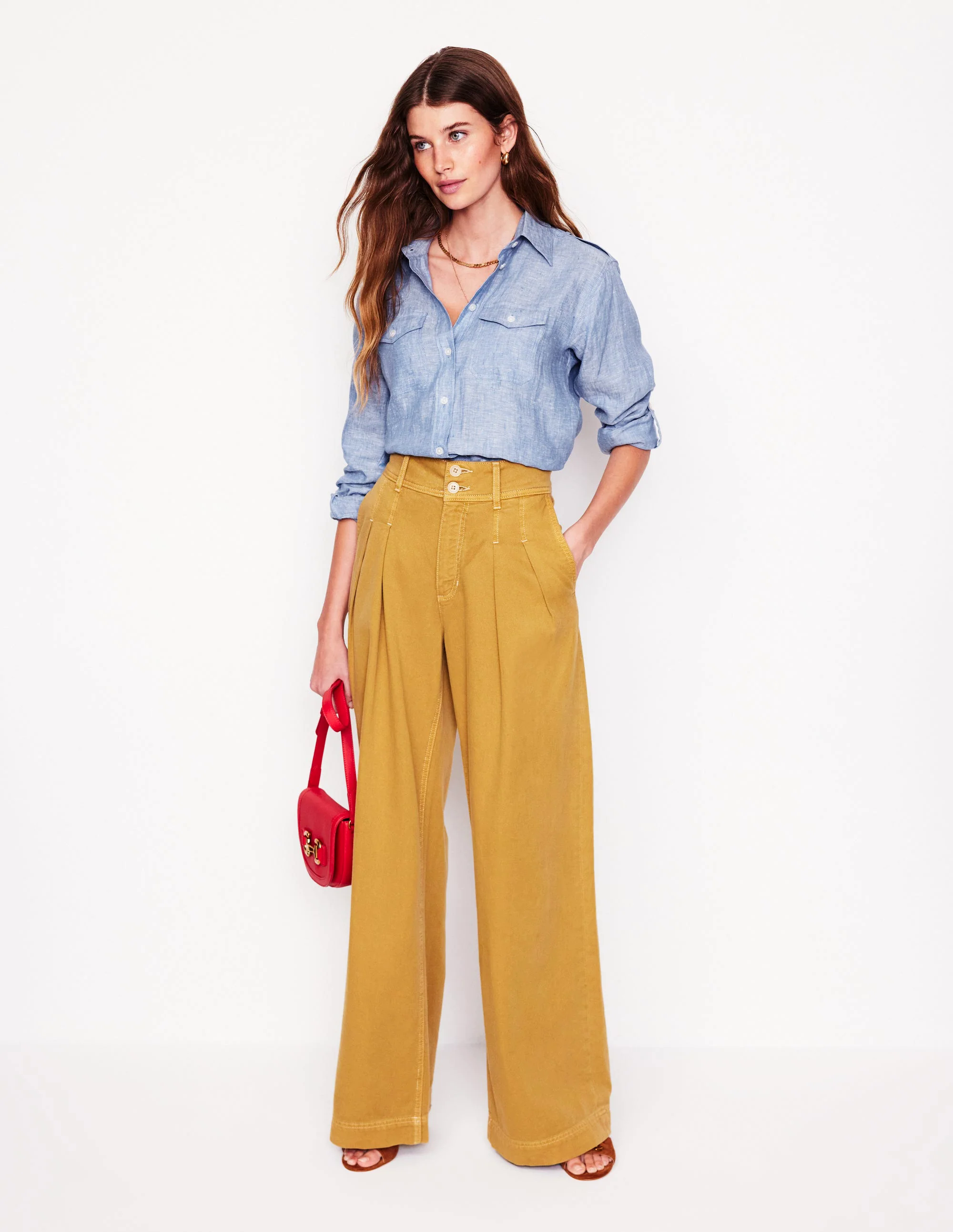 Longline Linen Safari Shirt-Chambray Longline Linen Safari Shirt-Chambray