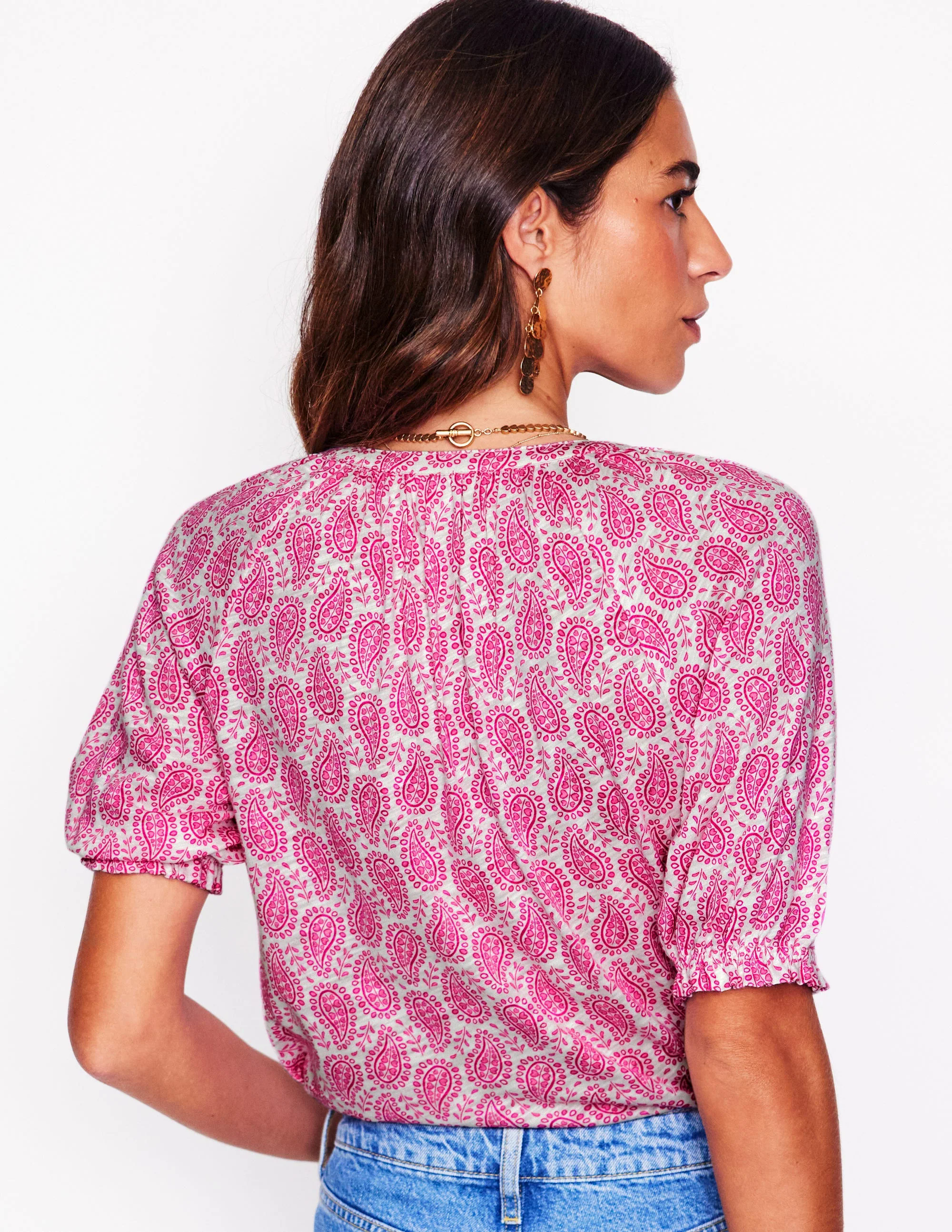 Isla Jersey Shirt-Cosmos Pink, Paisley Heart Isla Jersey Shirt-Cosmos Pink, Paisley Heart