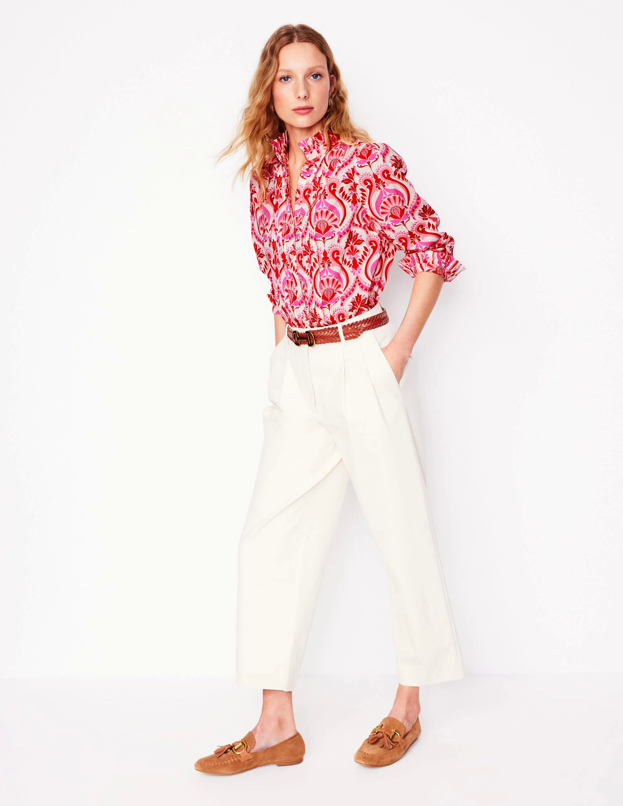 Felicity Cotton Blouse-Poppy Red, Ornamental Floral Felicity Cotton Blouse-Poppy Red, Ornamental Floral