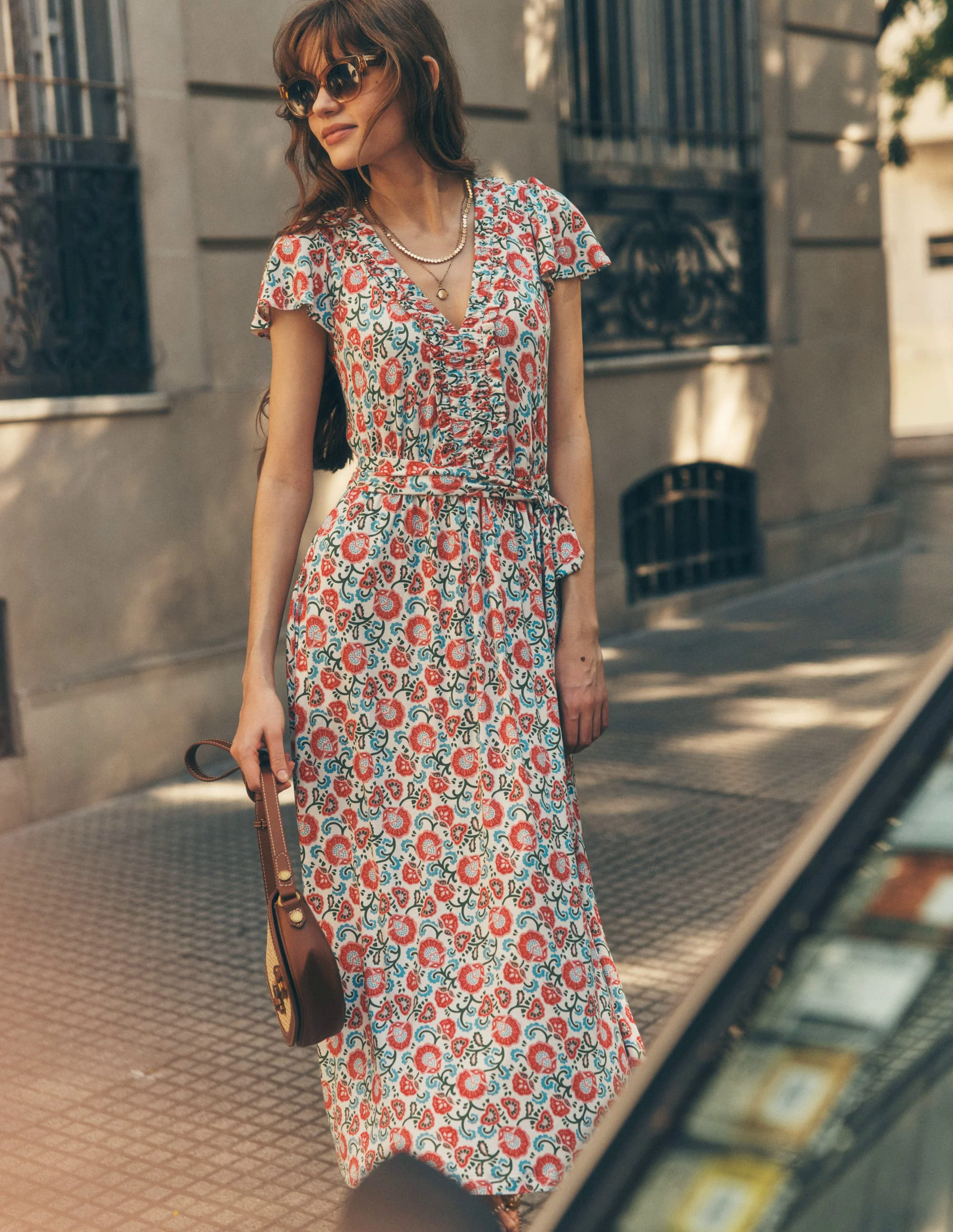Nicola Jersey Tea Dress-Ivory, Garden Vine Nicola Jersey Tea Dress-Ivory, Garden Vine