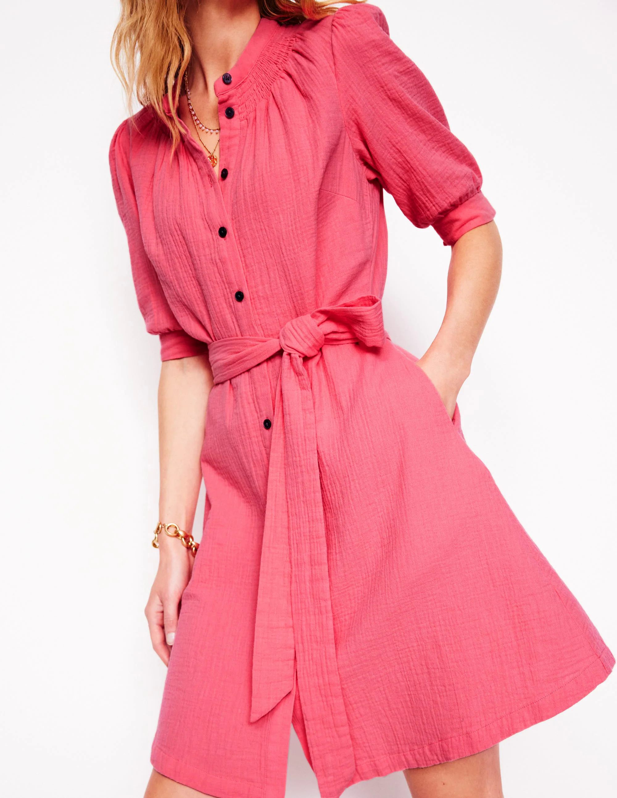  Double Cloth Short Dress-Azalea Pink