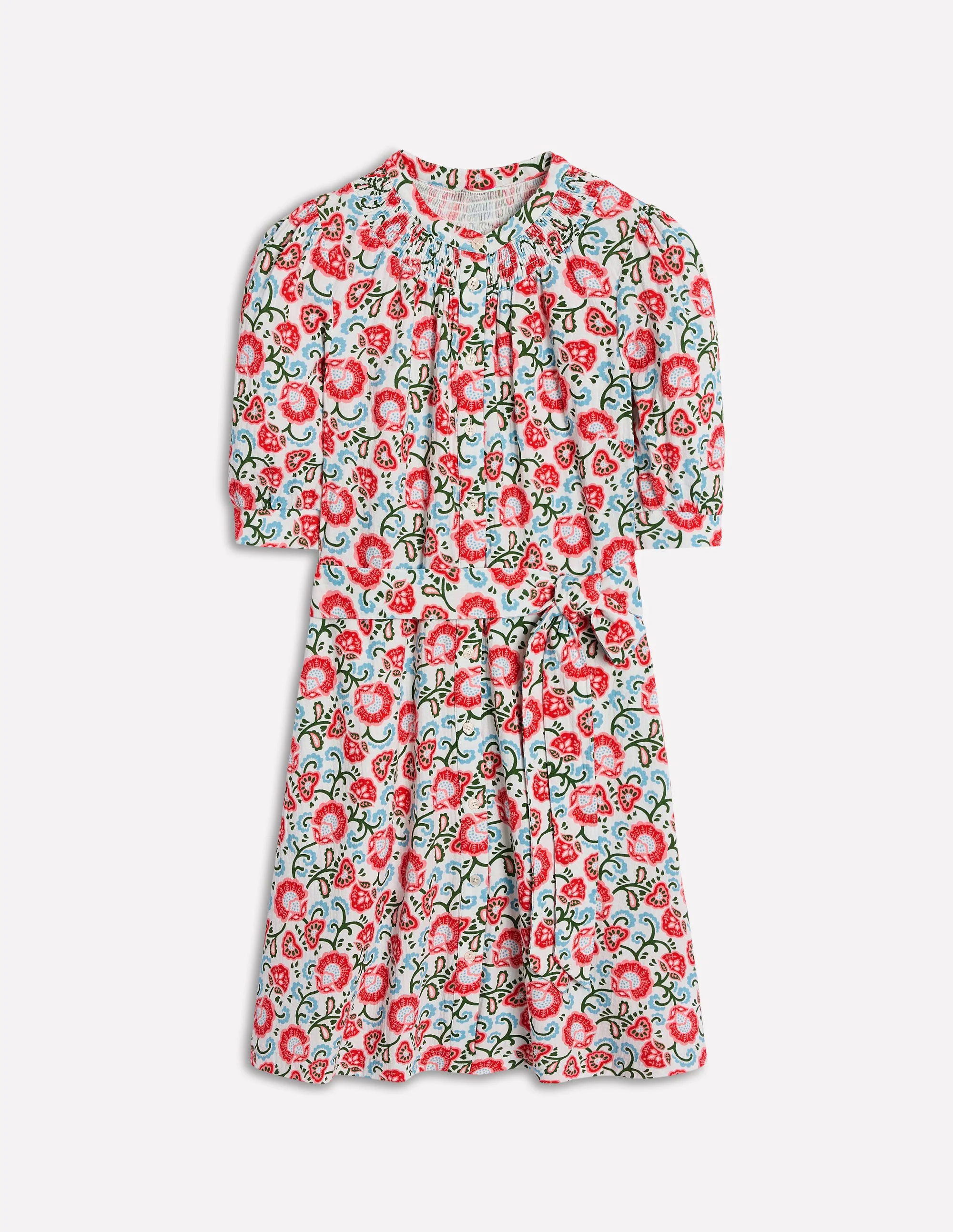  Double Cloth Short Dress-Ivory, Garden Vine