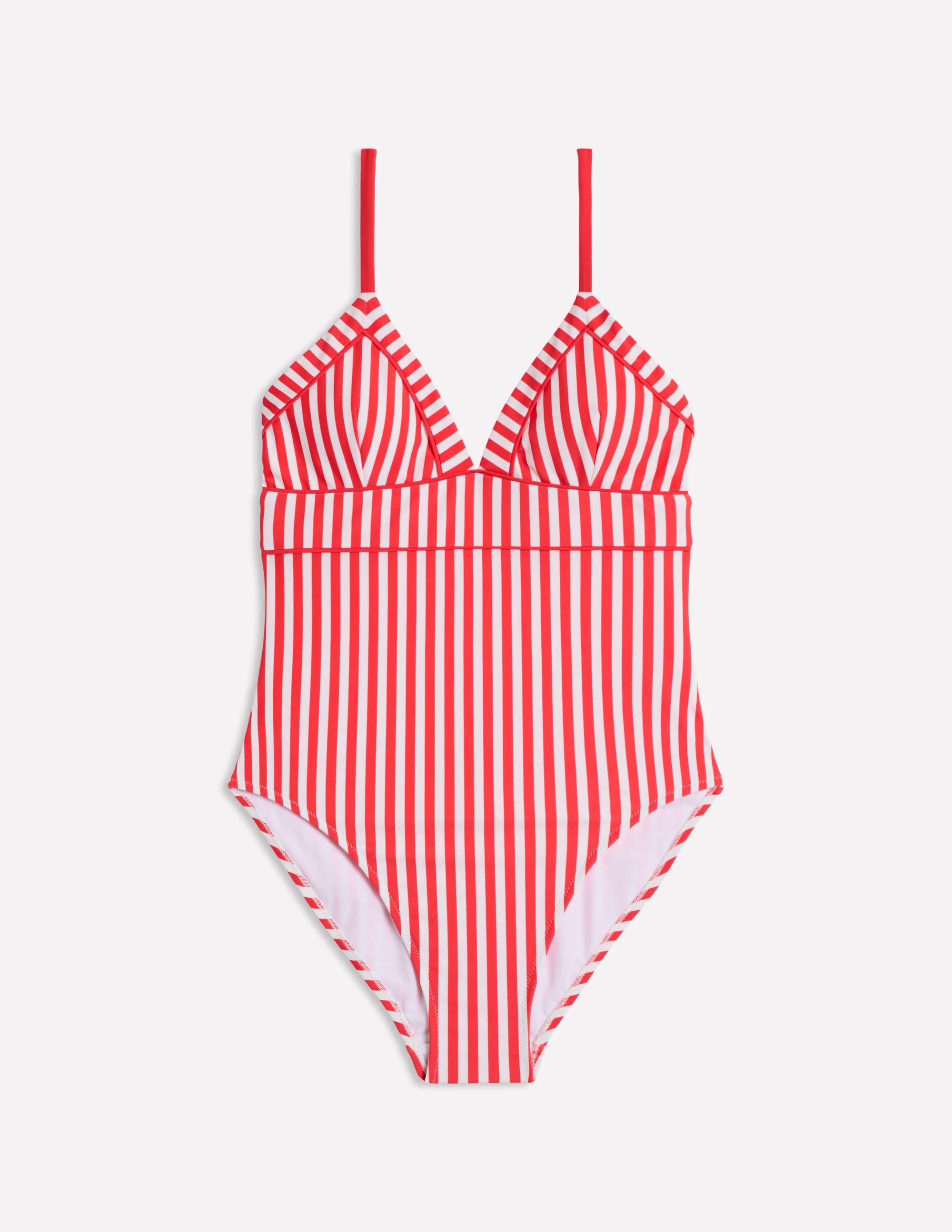  String V Neck Swimsuit-Coral Punch/ Ivory Stripe