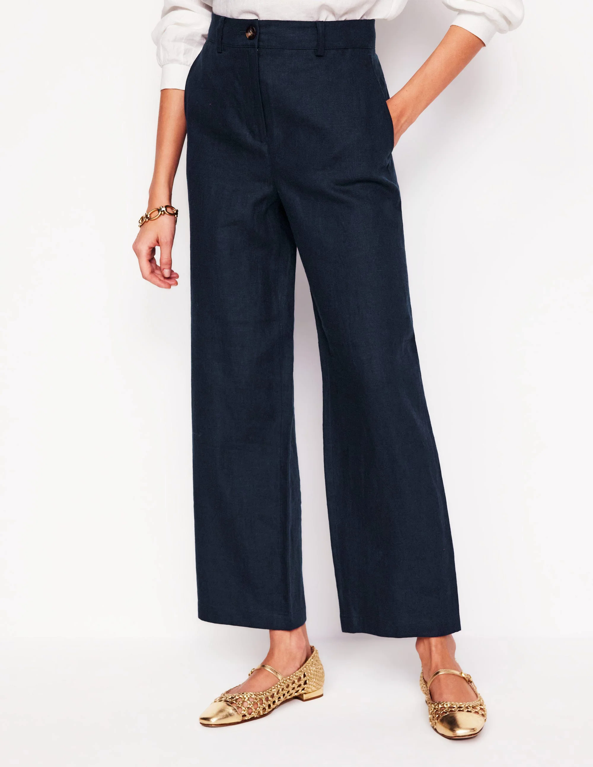 Westbourne Crop Linen Pants-Navy Westbourne Crop Linen Pants-Navy